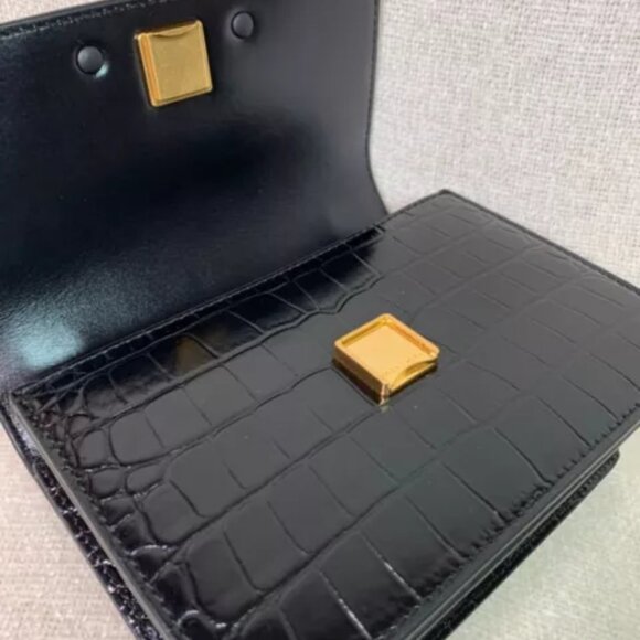 TORY BURCH Eleanor Croc-Embossed Black Leather Small Convertible Shoulder Bag - Picture 3 of 4